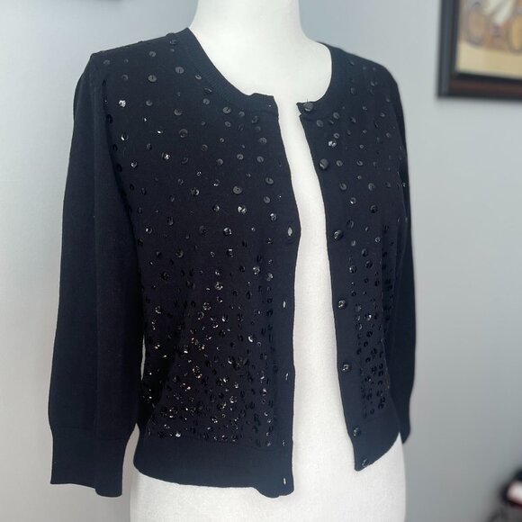 Women's Apt. 9 Black Cardigan Sweater Size L (fits like M) Sequins 3/4 Sleeves - Picture 3 of 9